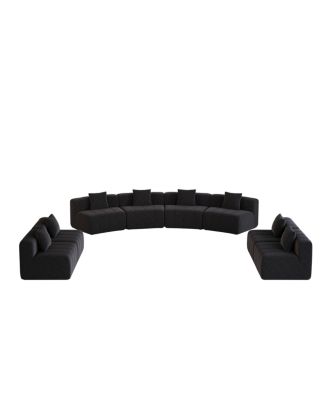 Chenille Curved Sectional Sofa with 8 Pillows, Curved Symmetrical Modular Sofa