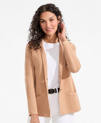 Women's Fine Gauge Cotton Button Front Blazer Sweater