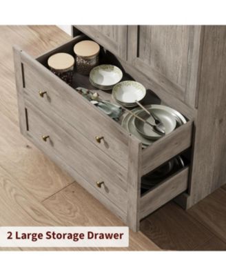 72" Tall Arched Kitchen Pantry Cabinet  Farmhouse Wooden Storage Cabinet with 2 Drawers & Wood Doors Freestanding Buffet Sideboard