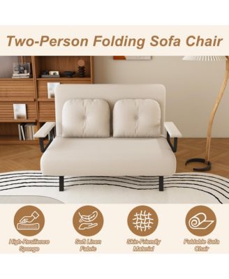 Convertible Sofa Bed, Corduroy Loveseat Sofa, Folding Couch with 5-Position Adjustable Backrest and Pillow for Living Room, Bedroom