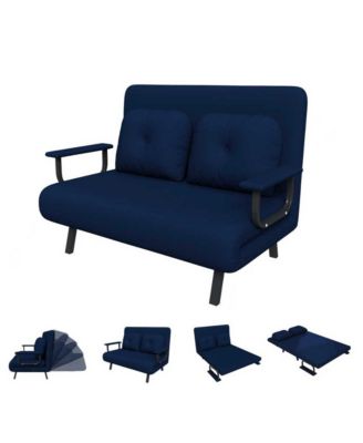 Corduroy Convertible Loveseat Sofa Bed with 5-Position Adjustable Backrest and Pillow, Modern Folding Couch for Living Room, Bedroom