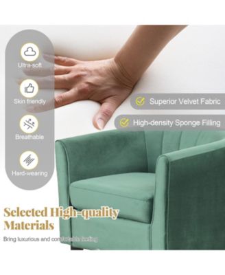 Upholstered Velvet Barrel Chair with Ottoman Footrest