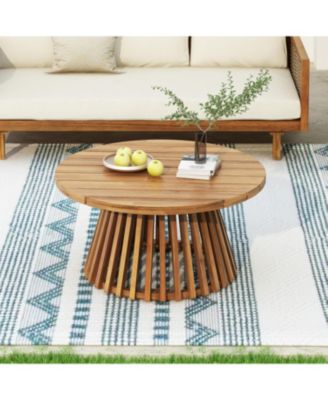 Weather Resistant Wicker Patio Conversation Set with Acacia Wood Coffee Table Water Resistant Thick Beige Cushions for Garden Patio Deck