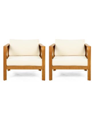 2 Piece Outdoor Acacia Wood Conversation Set with Armchairs Cushions Foldable Teak Finish Side Table for Patio Backyard