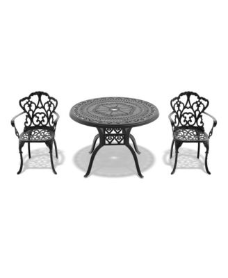 3 Piece Patio Bistro Set with Cushions, Bistro Chairs and Table with Umbrella Hole