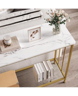 Industrial Console Table, Behind Couch Table with Glass Shelf, Narrow Metal Frame Hallway Table, Entryway, Living, Bedroom