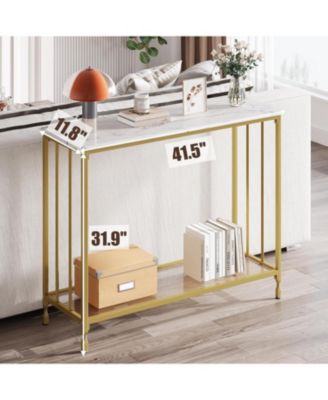 41.5” Narrow Console Table Behind Couch, Industrial Sofa Table with Wood Shelf, Metal X-Frame, Entryway Table