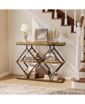 Farmhouse Industrial Console Table, 3-Tier Narrow Sofa Table, Metal Frame, Open Storage Shelves
