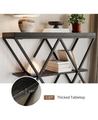 Industrial 3-Tier Console Table with X Metal Frame, Sofa Table with Storage Shelves, Entryway or Living Room