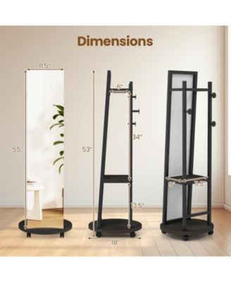 Freestanding Coat Rack with Full Length Mirror and Hooks