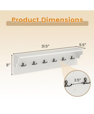 Wall Mounted Wooden Coat Rack with Shelf and Six Hooks