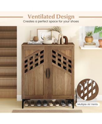 Farmhouse Shoe Storage Cabinet with Shelves and Metal Legs