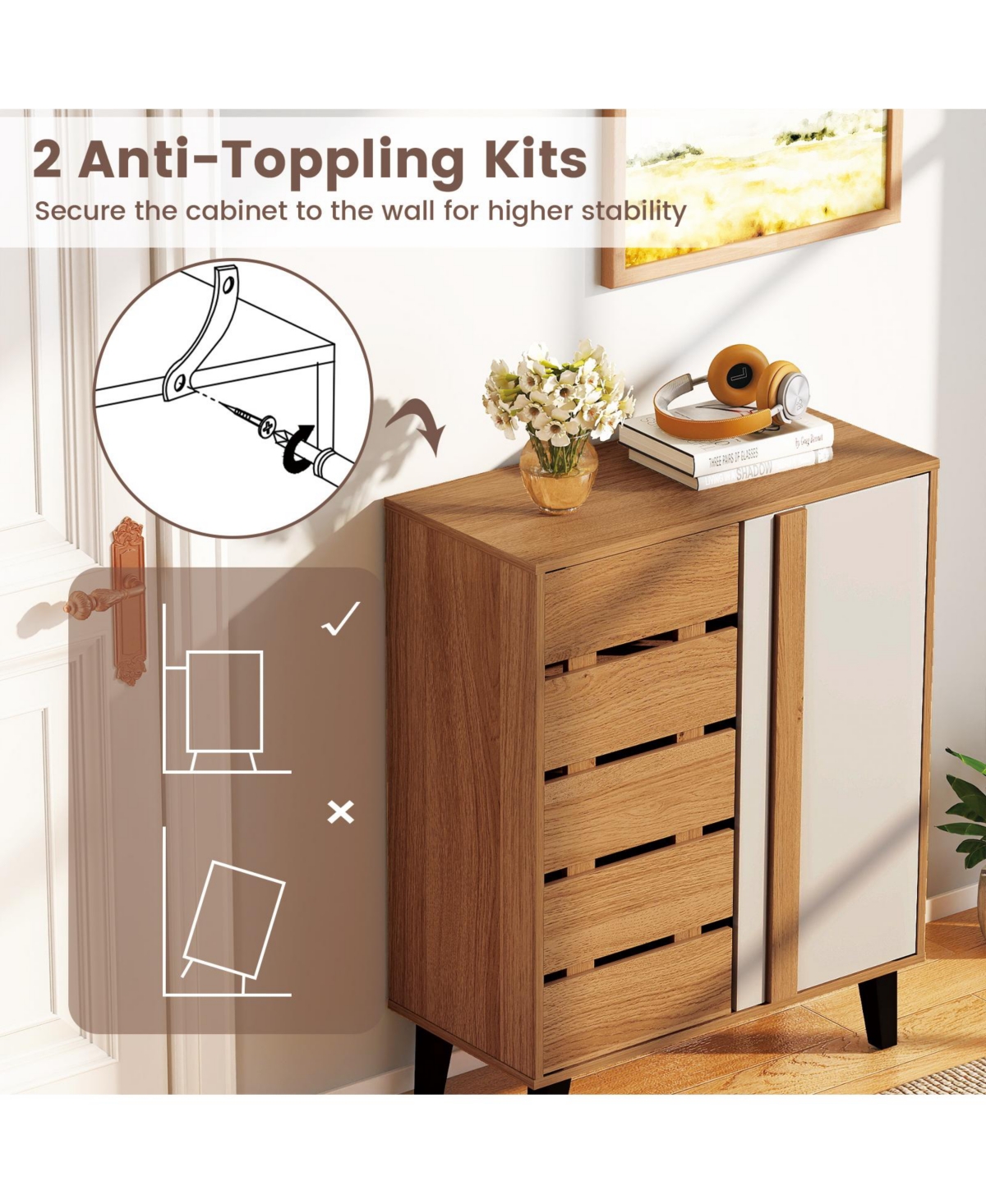 Sugift Farmhouse Shoe Organizer with Louvered Doors and Shelves