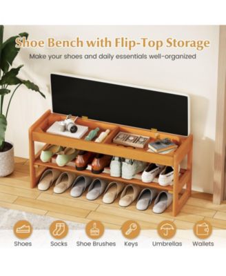 Shoe Rack Bench with Flip Open Storage and Two Tier Design