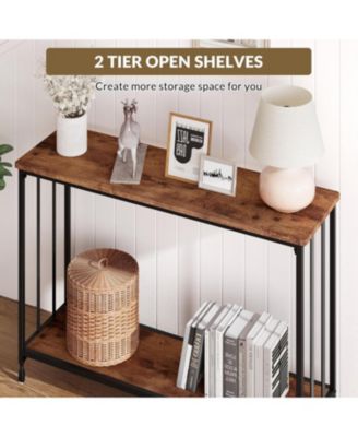 Entryway Console Table, Narrow Sofa Table with Storage Shelf and Metal Frame, Industrial Hallway Table for Living Room