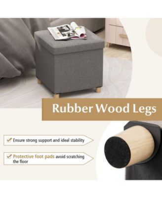 Round Storage Ottoman with Wood Legs and Lift Top Design