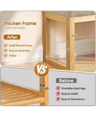 Upholstered Wooden Ottoman Bench, Shoe Changing Bench, Rustic Entryway Shoe Bench for Bedroom, Living Room, Entryway