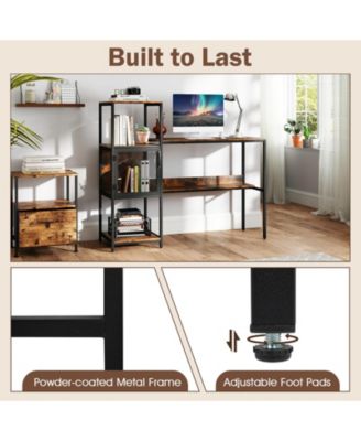 Computer Desk with Bookshelf Storage Cabinet and Open Shelves