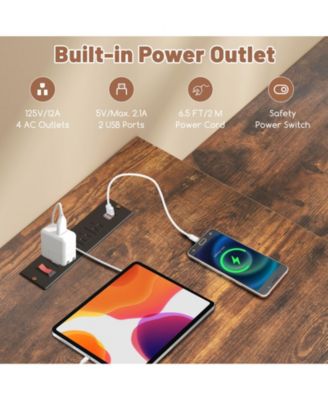 Two Person Computer Desk with Power Outlet and Printer Stand