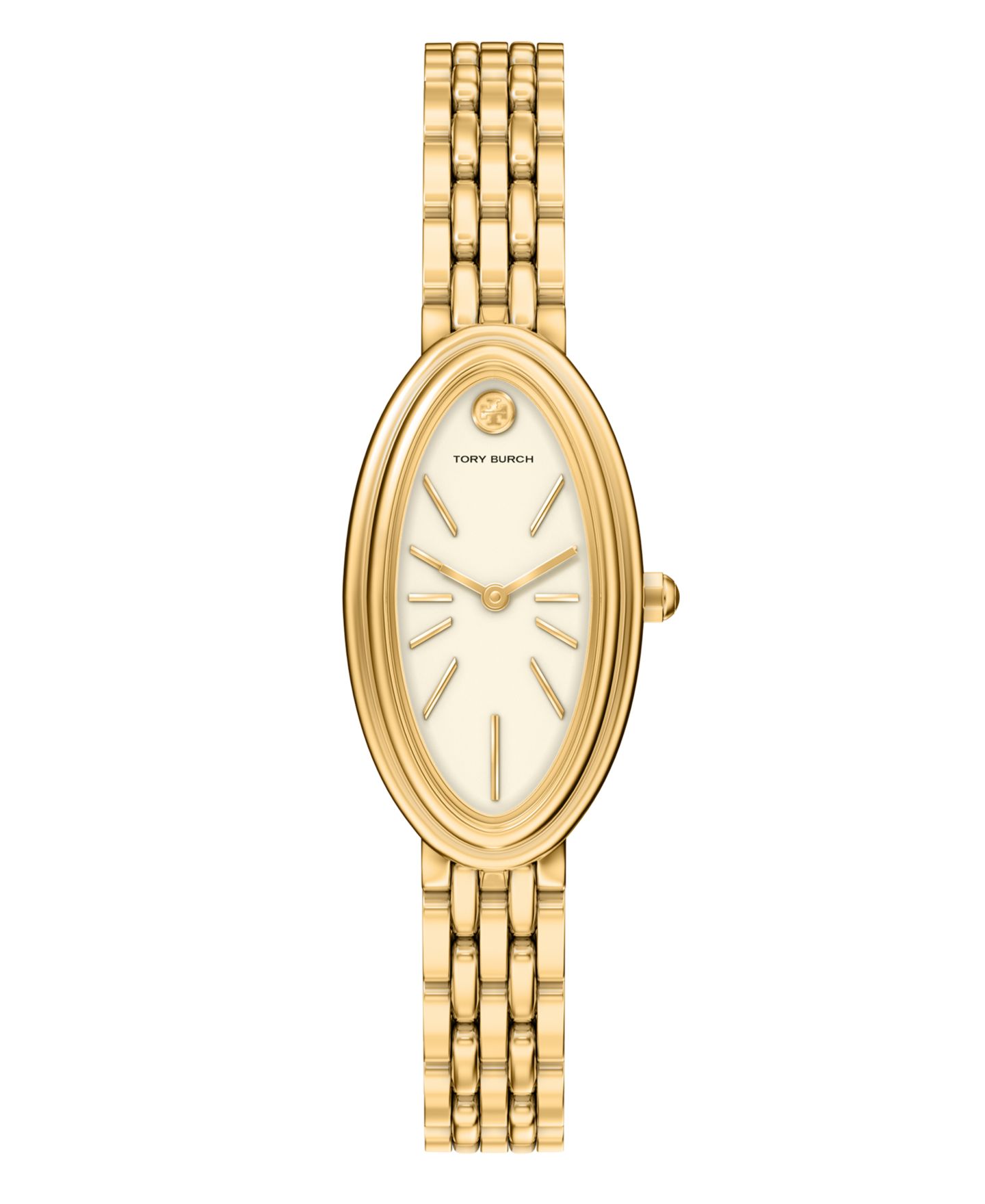 Женские часы Tory Burch The Oval Elongated Quartz Two-Hand Gold Stainless Steel Watch, 22mm — фото 1