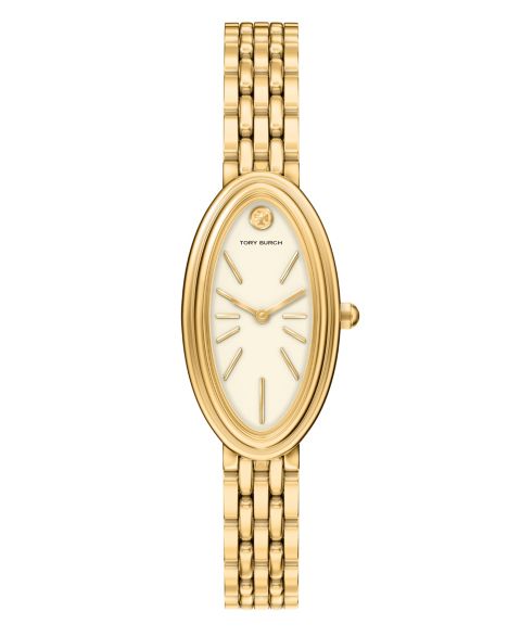 Женские часы Tory Burch The Oval Elongated Quartz Two-Hand Gold Stainless Steel Watch, 22mm