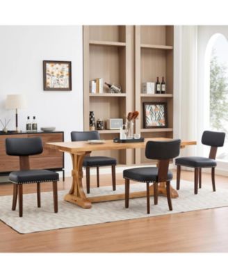 Set of 4 Modern Leather Upholstered Dining Chairs with Curved Backrest and Hardwood Frame