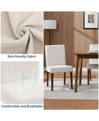 Set of 6 Modern Linen Fabric Upholstered Dining Chairs, Kitchen Side Chairs with Solid Wood Legs