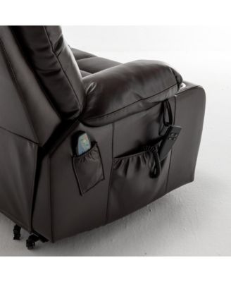 Leather Lift Recliner with Heat and Massage Lift Sofa Chair with 2 Pockets, 2 Cup Holder, 2 Remote