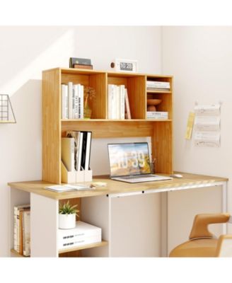 Computer Desktop Bookcase with 4 Cubbies and Open Back Compartment