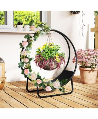 Firewood Log Hoop 20 Inch Round Heavy-duty Metal Curved Log Rack with Stand