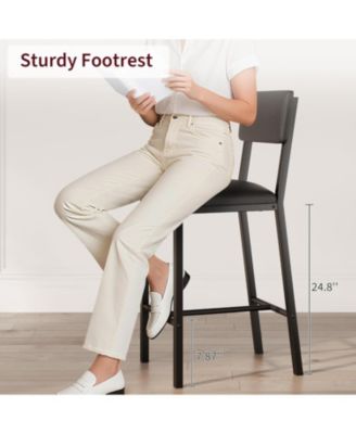 Set of 2 Bar Stools, 25" Counter Height, PU Leather with Backrest and Footrest for Dining Room, Multi-Color