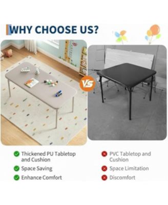 47.24" Folding Table with Thick PU Cushion Top, 80LBS Capacity, Space-Saving Table for Play, Study, Eating