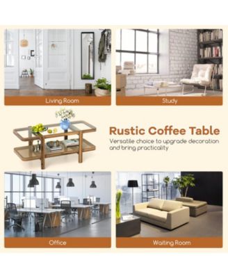 Two Tier Coffee Table with Storage and Glass Top