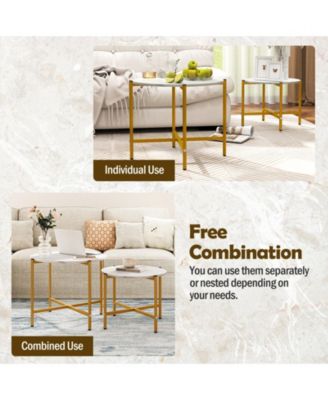 Round Coffee Table Set of Two with Metal Frame