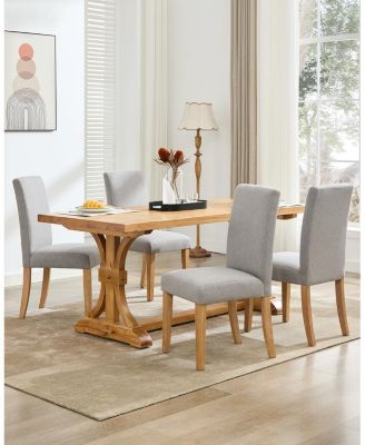 Set of 6 Modern Fabric Upholstered Ergonomic Dining Chairs with Curved Backrest and Heavy-Duty Wood Legs
