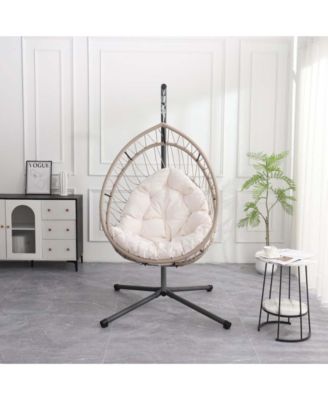 Outdoor Egg-shaped Hanging Chair with Stand, Patio Swing Chair, Indoor Rocking Chair, Outdoor Hammock Egg-shaped Chair