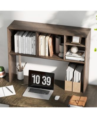 Computer Desktop Bookcase with 4 Cubbies and Open Back Compartment