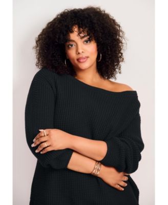 Plus Size Waffle Stitch Pullover Sweater