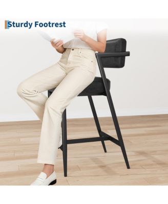 Set of 2 Farmhouse Upholstered Tall Counter Height Bar Stools with Plush Cushions and Backrest