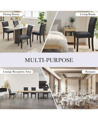 Set of 6 Linen Upholstered Parsons Dining Chairs with Nailhead Trim, Kitchen and Dining Room Seating