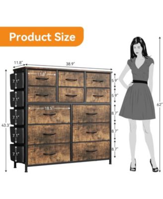 12 Drawer Fabric Dresser with Side Pockets & Hooks Tall Storage Chest with Sturdy Steel Frame, Wooden Top, Easy Pull Handles