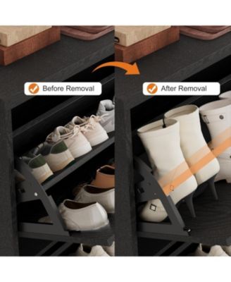 Fluted Shoe Cabinet with 4 Flip Drawers and Adjustable Removable Shelves, Freestanding Slim Shoe Organizer