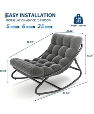 Oversized Papasan Rocking Chair, E-Coated Iron Egg-Shaped Recliner, Cushion, 450 lbs Capacity, Outdoor/Indoor, Easy Assembly