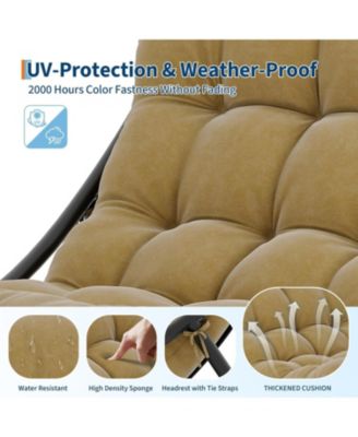 Oversized Papasan Rocking Chair, E-Coated Iron Egg Recliner, Cushion, 450 lbs Capacity, Indoor/Outdoor Lounge