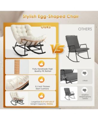 2-Pack Papasan Rocking Chair with Footrest, Oversized Rattan Chair with Removable Cushion and Metal Frame, For Patio and Indoor