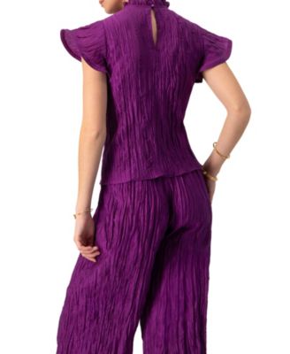 Women's Straight Blouse with Ruffle Short Sleeves