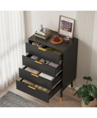 4 Drawer Dresser Set of 2 for Bedroom, Modern Closet Dressers Chest of Drawers, Storage Chest Cabinet Organizer Unit, Small Fluted Nightstand