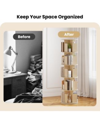5-Tier Rotating Bookshelf 360  Display Rack with Dividers and Anti-falling Baffles