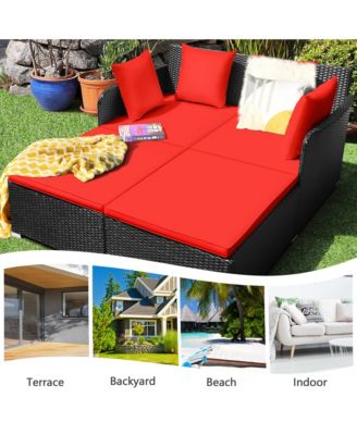 Rattan Patio Daybed Loveseat Sofa Yard Outdoor w/ Cushions Pillows