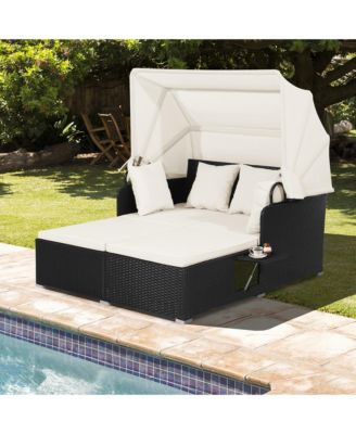 Patio Hand-Woven PE Wicker Daybed Outdoor Loveseat Sofa Set w/  Cushions